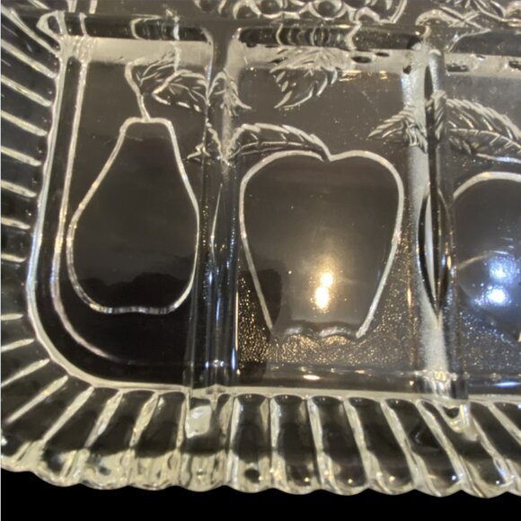VINTAGE INDIANA GLASS -- Fruit & Relish Tray, 5 Sections, Fruit Design, Heirloom - Picture 4 of 10